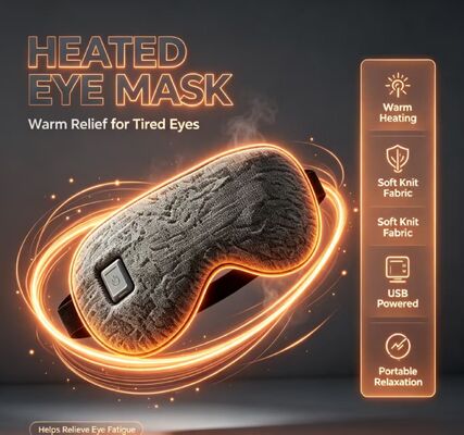 35-55°C एडजस्टेबल हीटेड आई मास्क, पोर्टेबल फास्ट हीटिंग रिचार्जेबल हीटिंग आई मास्क, सॉफ्ट निट फैब्रिक इलेक्ट्रिक आई मास्क स्टोरेज पाउच के साथ यात्रा और दैनिक आंखों की मालिश के लिए