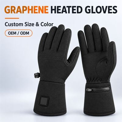 Graphene Heated Gloves, Black Winter Gloves with Cuff Control Patch and Zippered Battery Pocket, Long Cuff, Custom Size Color Private Label and Packaging for OEM ODM Projects